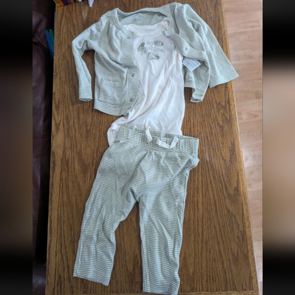 Carter's Green and White Striped Outfit